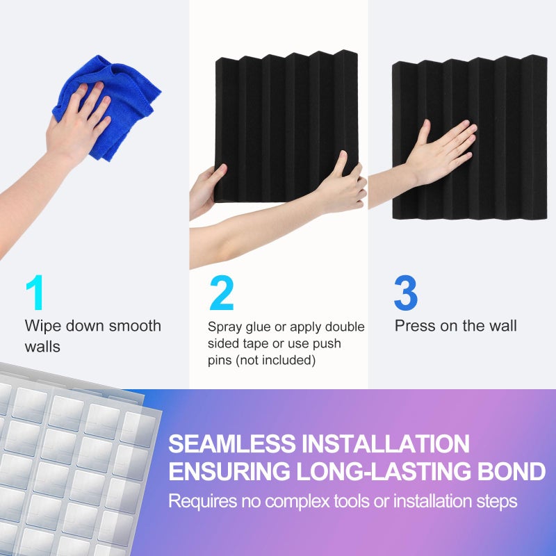 JBER 6 Pack Acoustic Foam Wedge, 2" X 12" X 12" Studio Soundproofing Panels Fire Resistant Sound Proof Padding Acoustic Treatment Foam (6 Square Feet, Charcoal) - Image 5